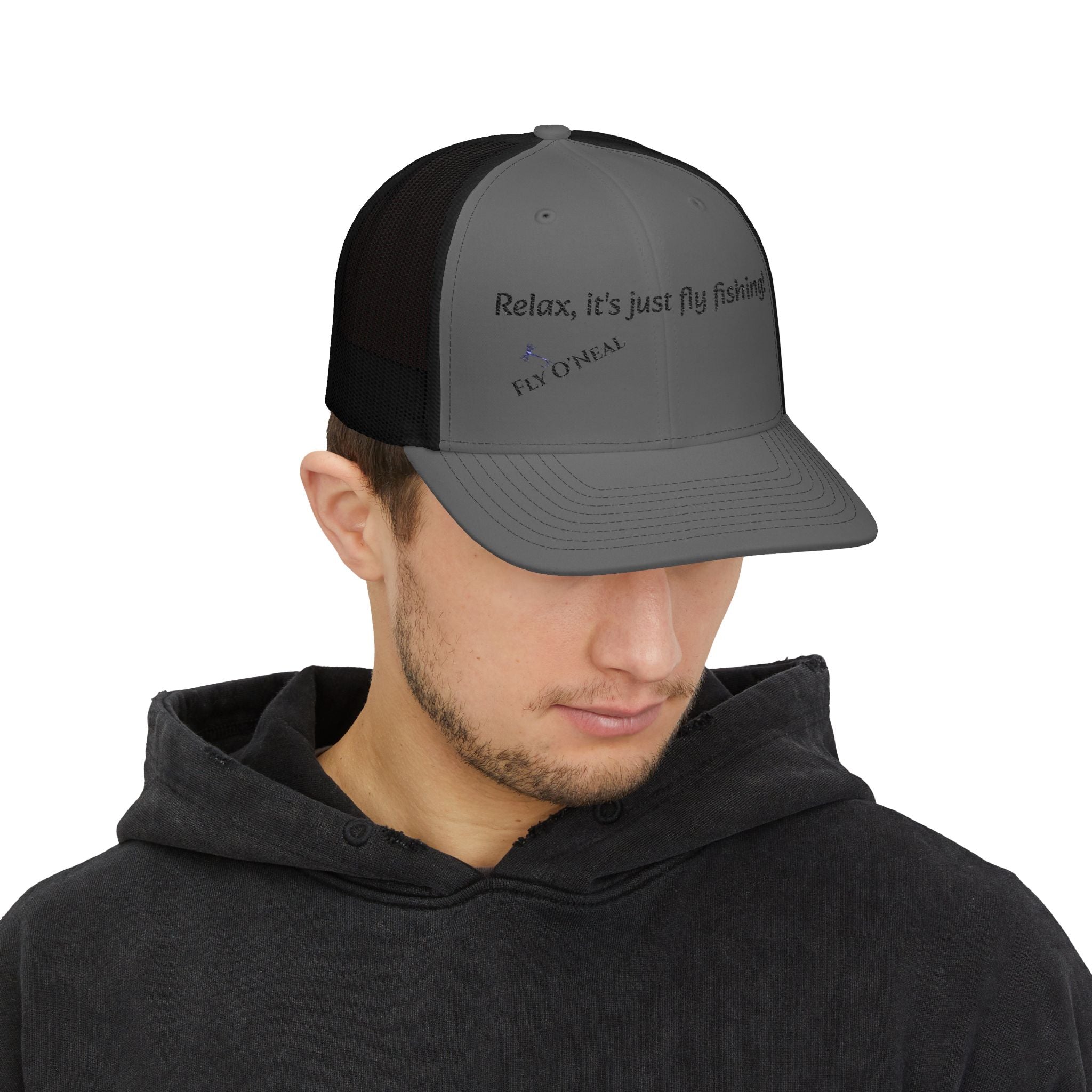Fly Fishing Trucker Cap — "Relax, it's just fly fishing!" Snapback Hat