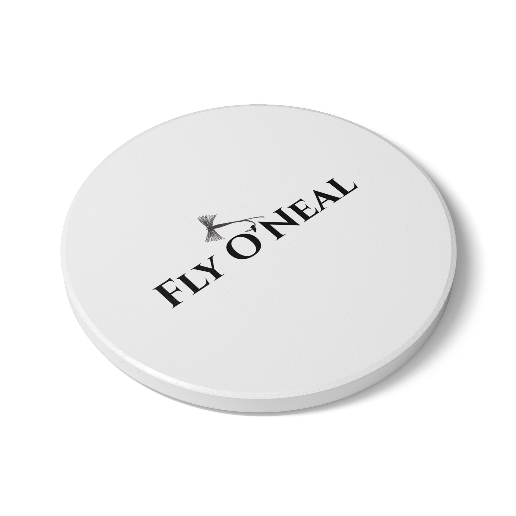 Fly O'Neal Ceramic Coaster — Minimalist Fishing Logo Drink Coaster
