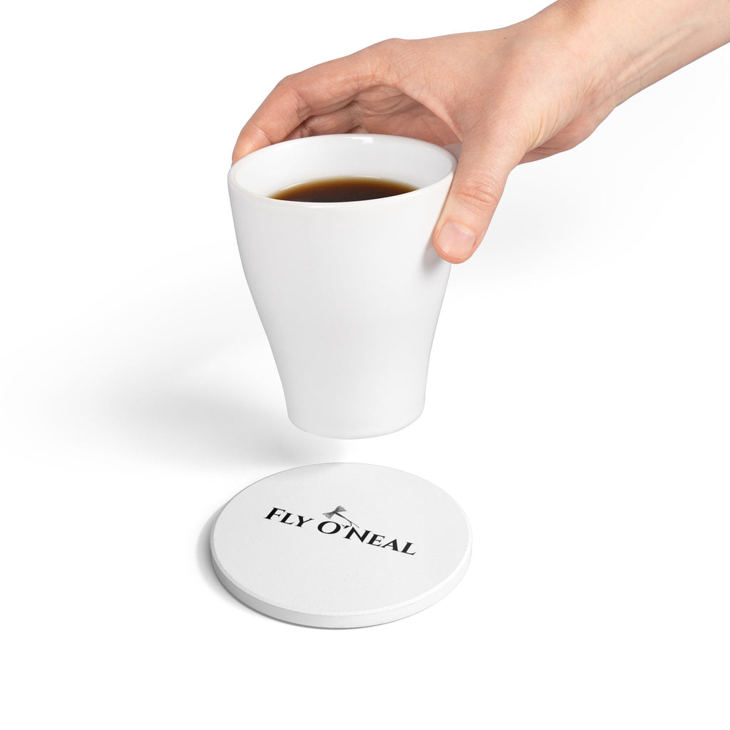 Fly O'Neal Ceramic Coaster — Minimalist Fishing Logo Drink Coaster