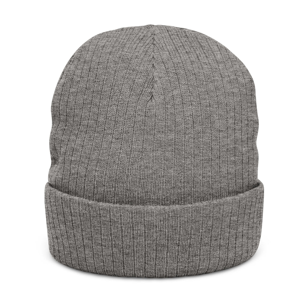Embroidered Ribbed Beanie — "Relax, it's just fly fishing" Knit Hat