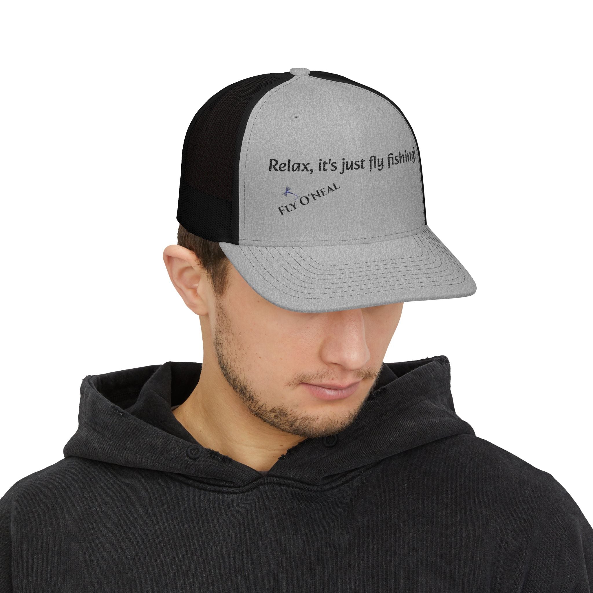 Fly Fishing Trucker Cap — "Relax, it's just fly fishing!" Snapback Hat